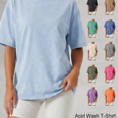 Holafish 1/2 Pack Acid Washed Vintage Basic Tshirt Unisex Straight Easy Fit Cotton Shirt For Summer 2026 Daily Hangout Vacation Comfort Tee