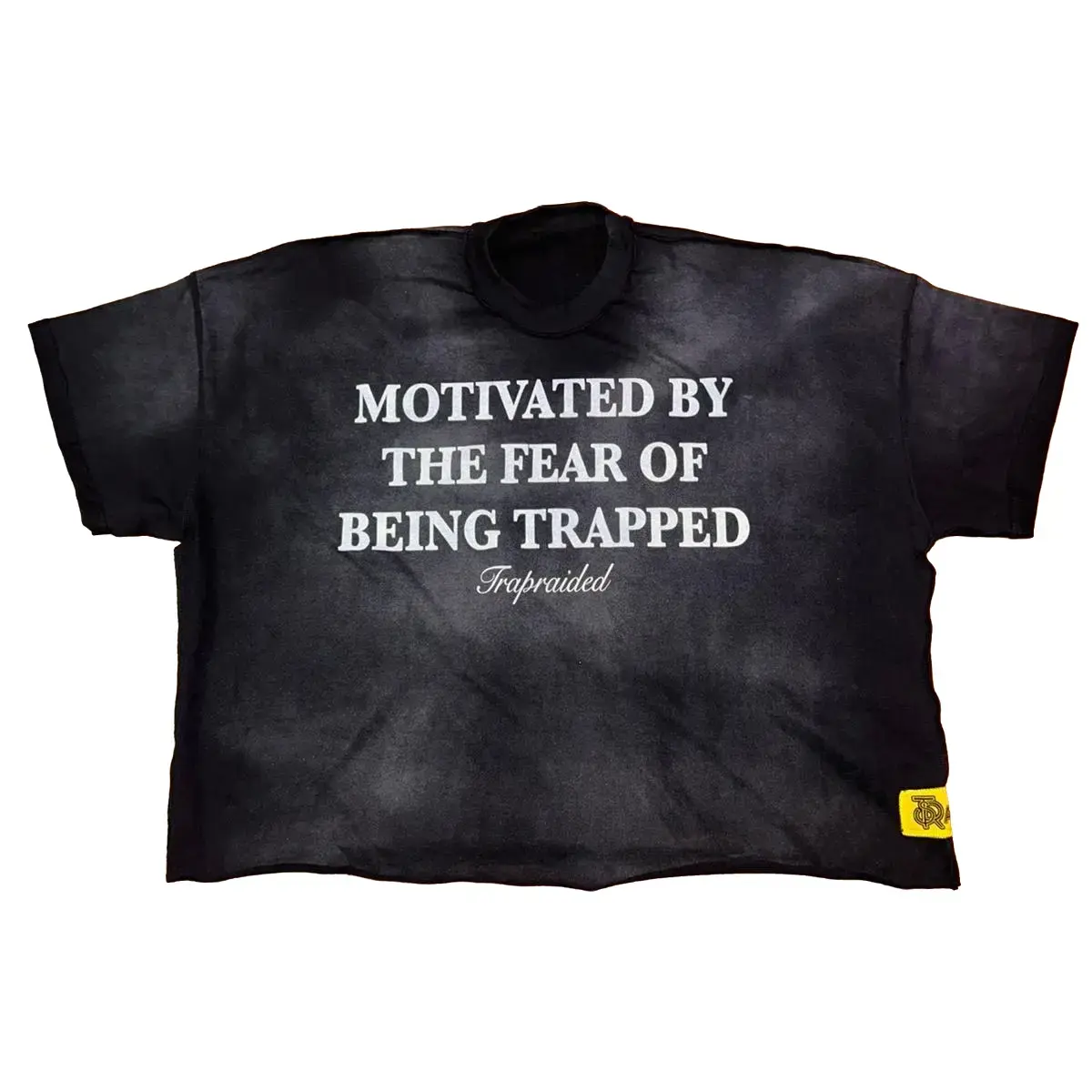 Black Acid Wash Trapraided MBTFOBT T-Shirt for Men