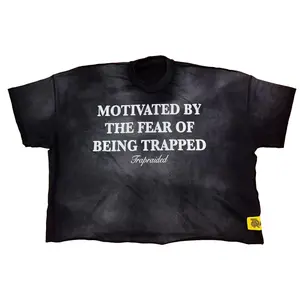 Black Acid Wash Trapraided MBTFOBT T-Shirt for Men