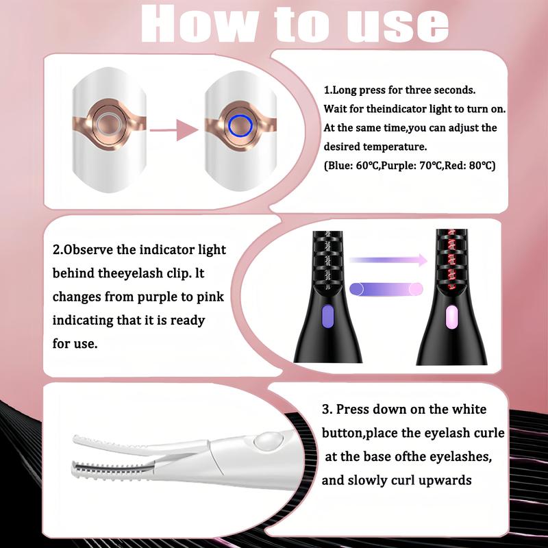 Electric Eyelash Curler for Women, Heated Lash Curler with 3 Temperature Settings, Fast Heating, Rechargeable, Anti-Scald Design, Best Gift