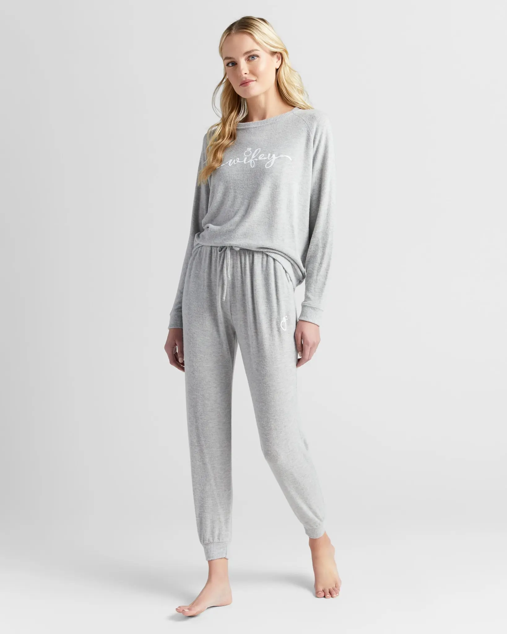 Bridal Hacci Knit Joggers, Casual 'Wifey' Graphic Athleisure Wear with a Drawstring Waist and Tapered Leg, Sporty Chic, Ring Graphic, Female, Soft Stretch Knit