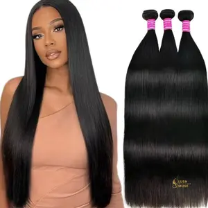 Lush Muse Human Hair 12A Straight Bundles 100% Unprocessed Brazilian Virgin Hair Extensions 16 18 20inch Natural Black