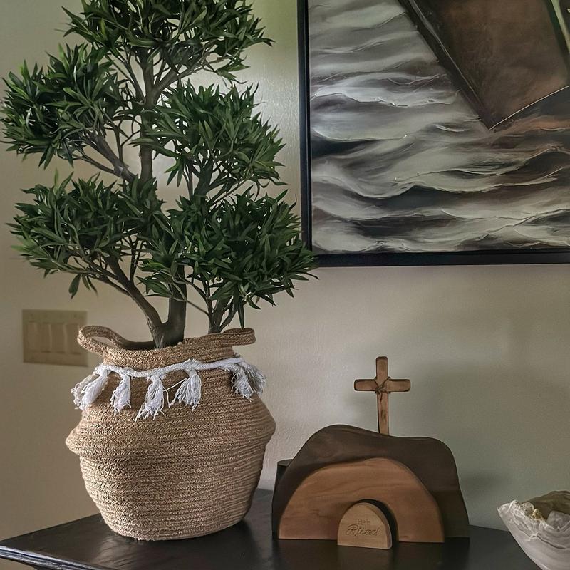 Empty Tomb Display Easter Decor, Christian Resurrection Scene Creche Decoration, He Is Risen Jesus Tomb Ornament for Farmhouse, Tiered Tray and Fireplace