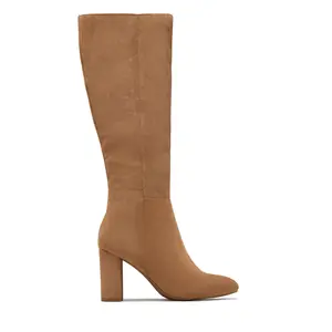Fine Time Block Heel Knee High Boots - Camel Suede