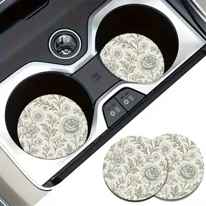 2pcs Retro Floral Pattern Car Cup Holder Coasters - Non-Slip Rubber Absorbent Cup Mats for Vehicle Interior, Fit for Most Vehicles, Durable & Stylish Design, Vehicle Cup Holder | Floral Pattern Coaster | Rubber Absorbent Mat, Car Cup Holder