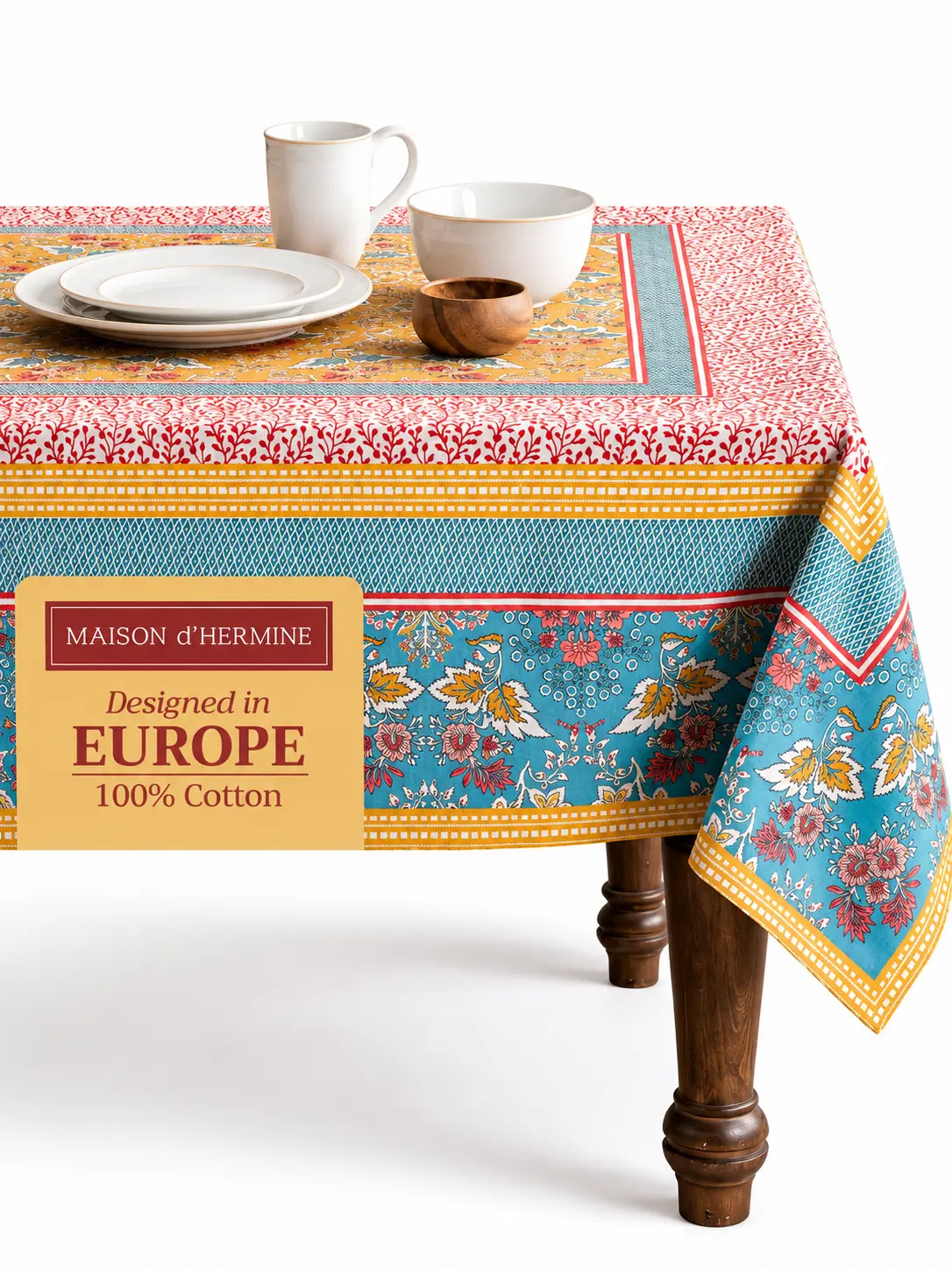 Maison d'Hermine 100% Cotton Square Tablecloth - Machine Washable, Reusable European Design Decorative Cover for Easter, Farmhouse Dining & Formal Home Decor Timeless Charm