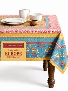 Maison d'Hermine 100% Cotton Square Table Cloth, Reusable European Design Decorative Table Linens, Easter-Themed Covers for Dining Kitchen Farmhouse Home Formal Decor
