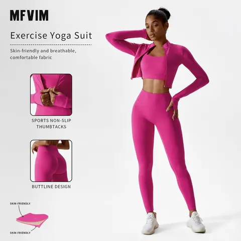 Women's 3-Piece Solid Sports Set - Sleeveless Sweatsuits with Criss Cross Top, Tank Top, High Waist High Stretch Leggings & Zip-Up Crop Layer with Thumbholes, 3-Piece Workout Set for Gym
