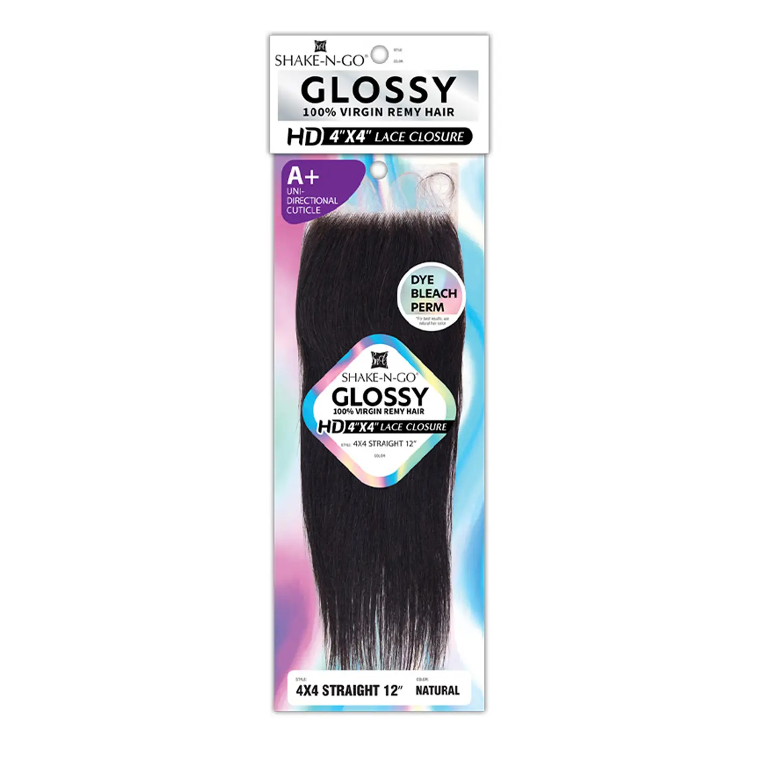 Shake-N-Go Virgin Remy Hair Glossy HD Lace Closure 4X4 Straight 12"