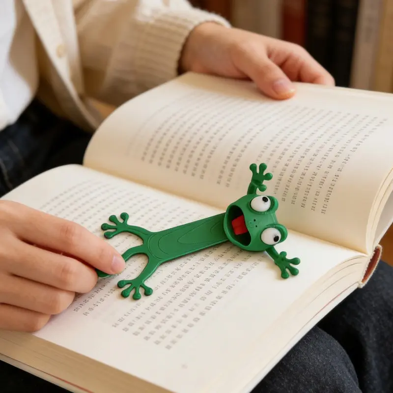 3D Frog Shaped Bookmark Cute Animal Page Marker 1 Piece Easy Clamp Firm Hold Lovely Cartoon Style Stationery Supplies Student Reading Learning Office Decorative Gift