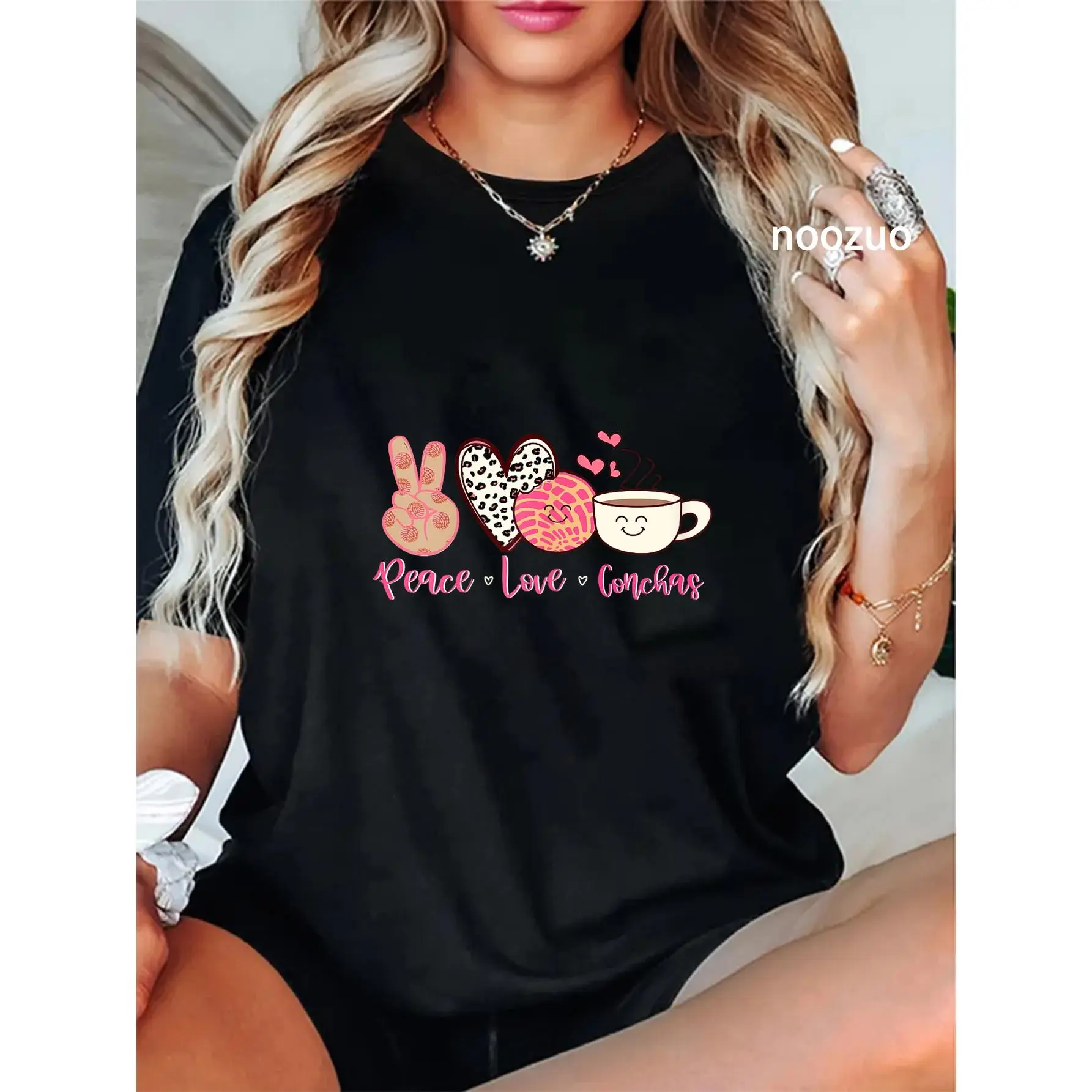 100% Cotton Latina Mom Spanish Coffee and Conchas Peace Love Conchas T-Shirt