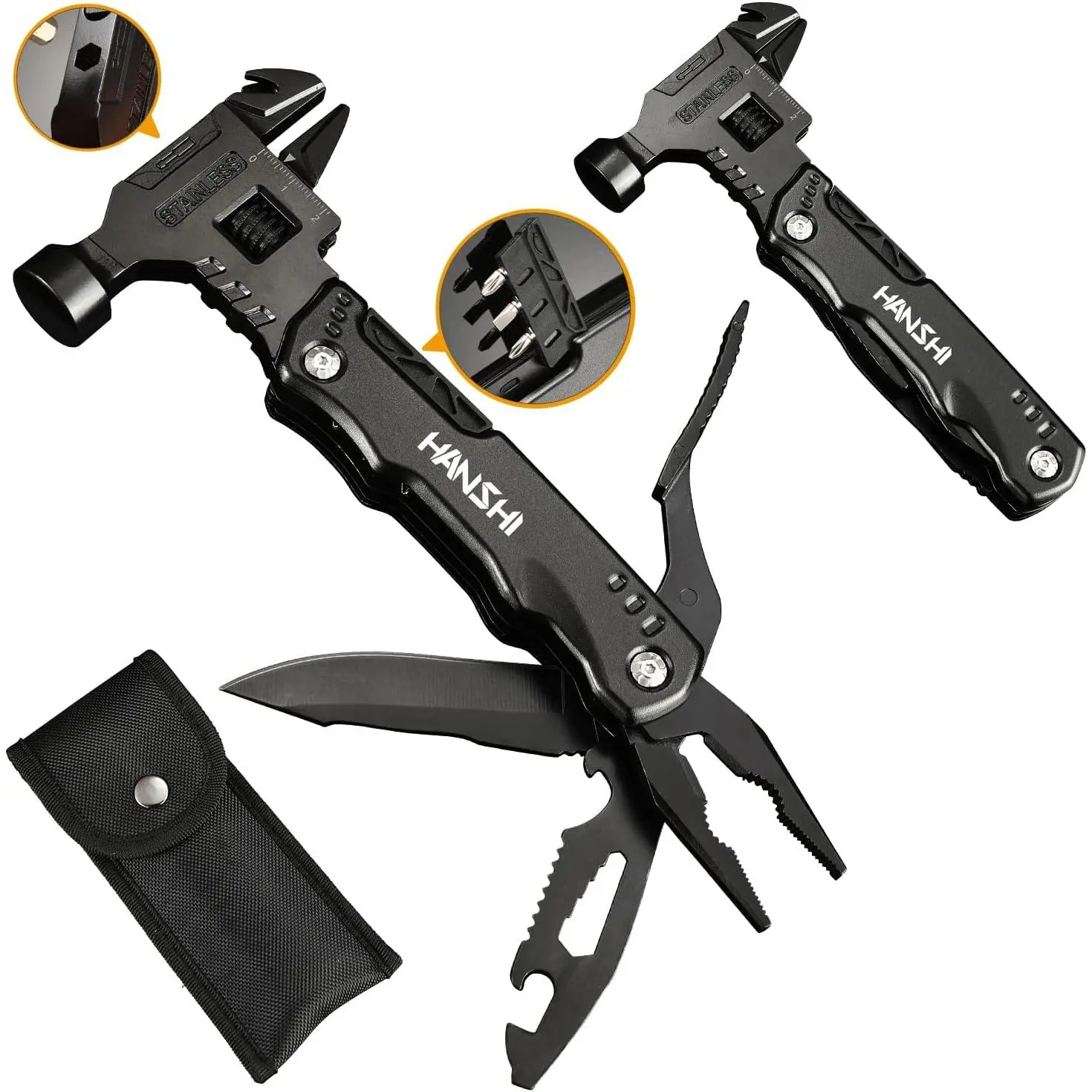 Wrench Multitool for,16 in 1 Multitools Pliers with Nylon Sheath,Knife Screwdriver Tool Camping Accessories for Stocking Stuffers for Men