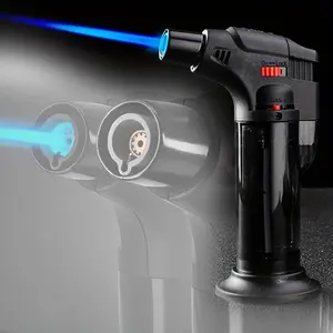 Torch Lighter 2 Pack, Refillable Kitchen Butane Gas Torch Lighter, Suitable for All Butane Canister Blowtorches, with Safety Lock and Adjustable Flame, Suitable for Candles, Fireplaces, Bonfires, Camping, BBQ, Must Add Butane Gas to Light