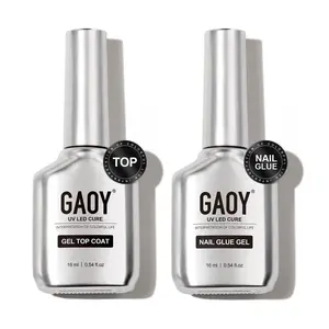 Gel Top Coat and Nail Glue Gel Set, 2 Pcs 16ml Clear Glossy No Wipe Combination for UV Light Cure