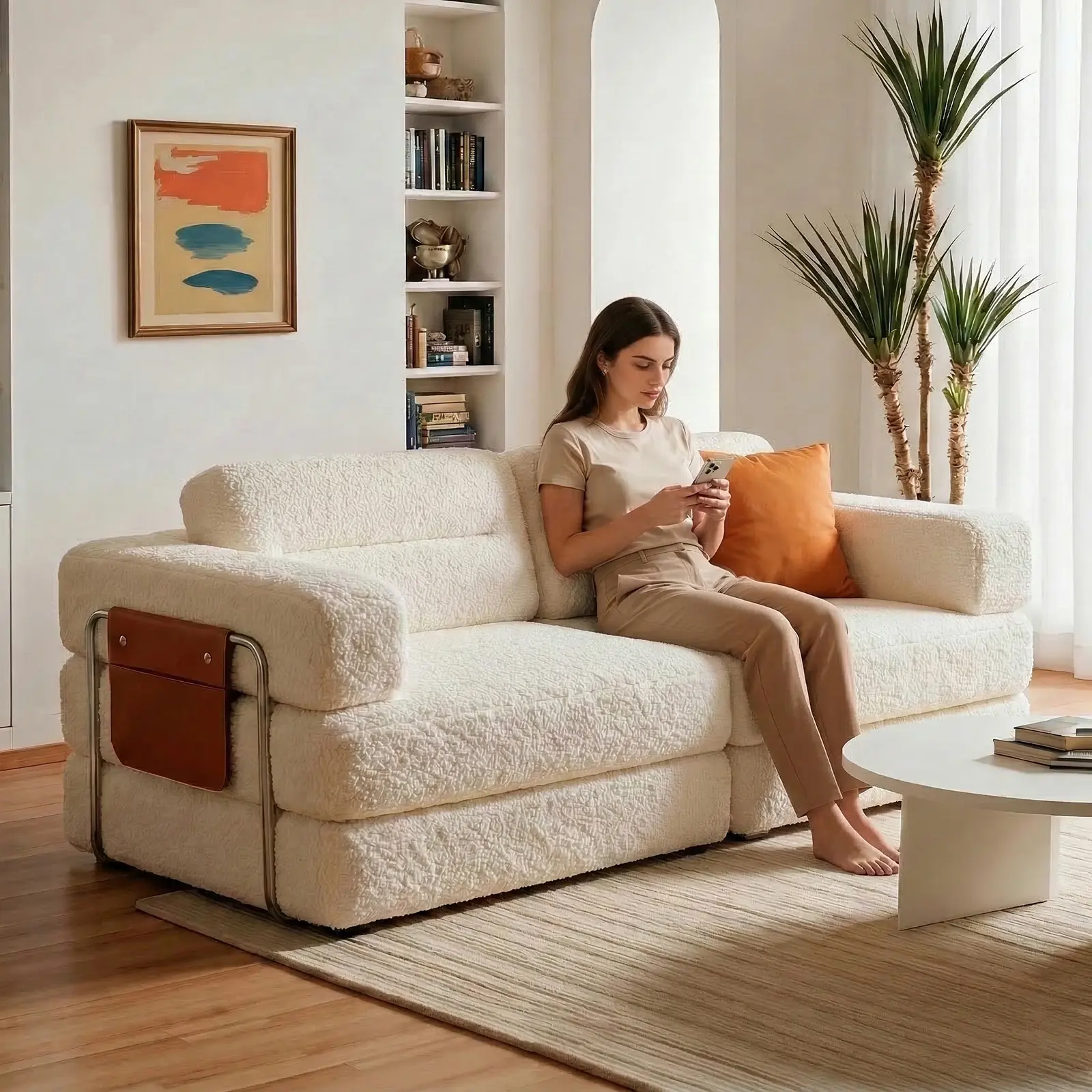 Pinmoco 81.5-in 5-in-1 Versatile Modular Sectional Sofa Bed - Comfy Couch with Adjustable Arms, Pillows, Storage, Fully Assembled for Living Room (Kendall Mountain House Style, Extension & Flexible Configuration Options), High Density Foam