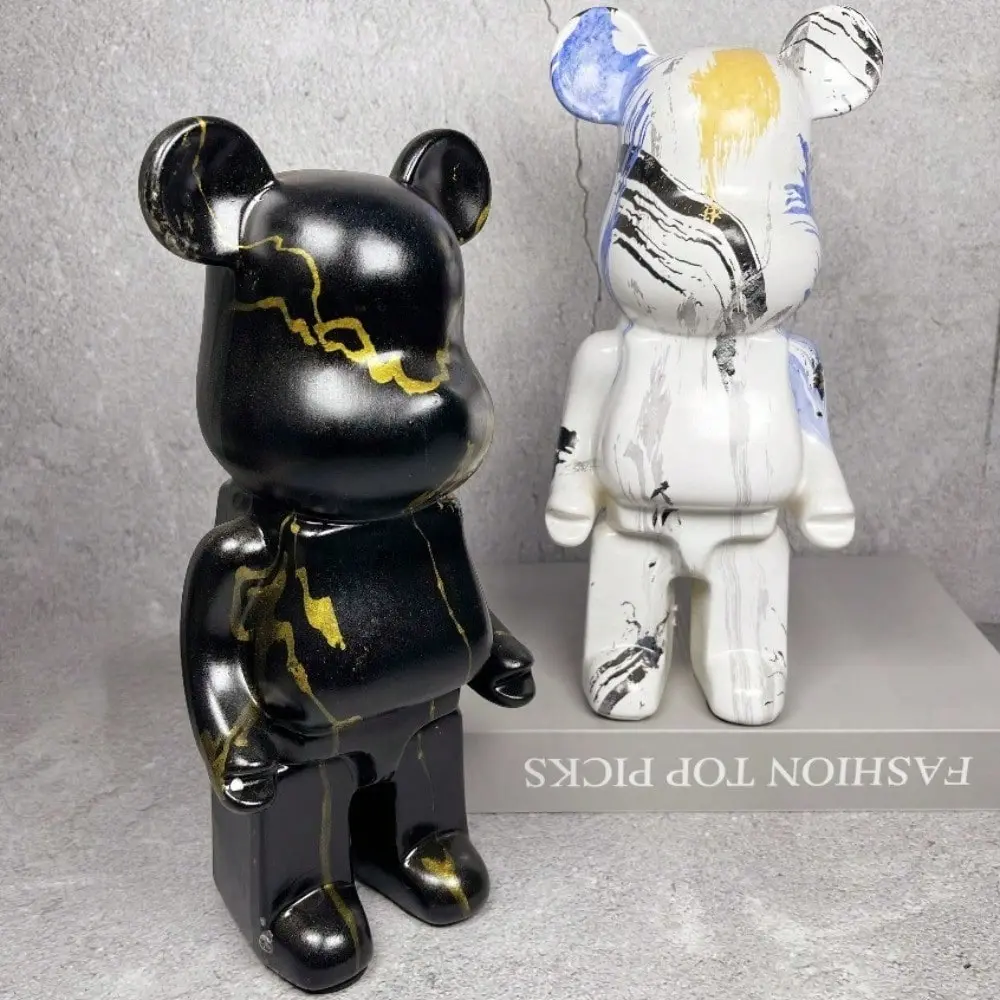 11inch Aesthetic Cute Bear Figure Marbling Resin Animal Sculptures Bear Statue Animal Figurine Sculpture Luxury Living Room Decoration Desk Home Ornament House Accessories Gift Decorative Figurines Animal Decorations