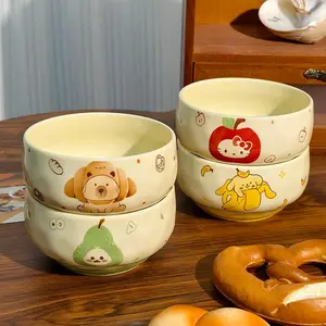 4 Pcs Cute Fruit Animals Ceramic Bowl Cartoon Anti-scald Soup Bowl Home Kitchen Noodle Ramen Tableware Bowl