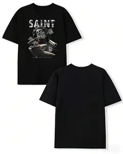 Greek Mythology Statue T-Shirt Hip Hop Urban Streetwear Top Black Saint Design Unisex Classic Black Cotton Tee for Streetwear Enthusiasts with Edgy Graphic Print