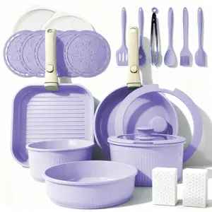 *24pcs Non-Stick Pots and Pans Set with Detachable Handle Oven Safe Stackable RV Kitchen Cooking Set Modern Aluminum Dishwasher Safe Optimal Storage Design