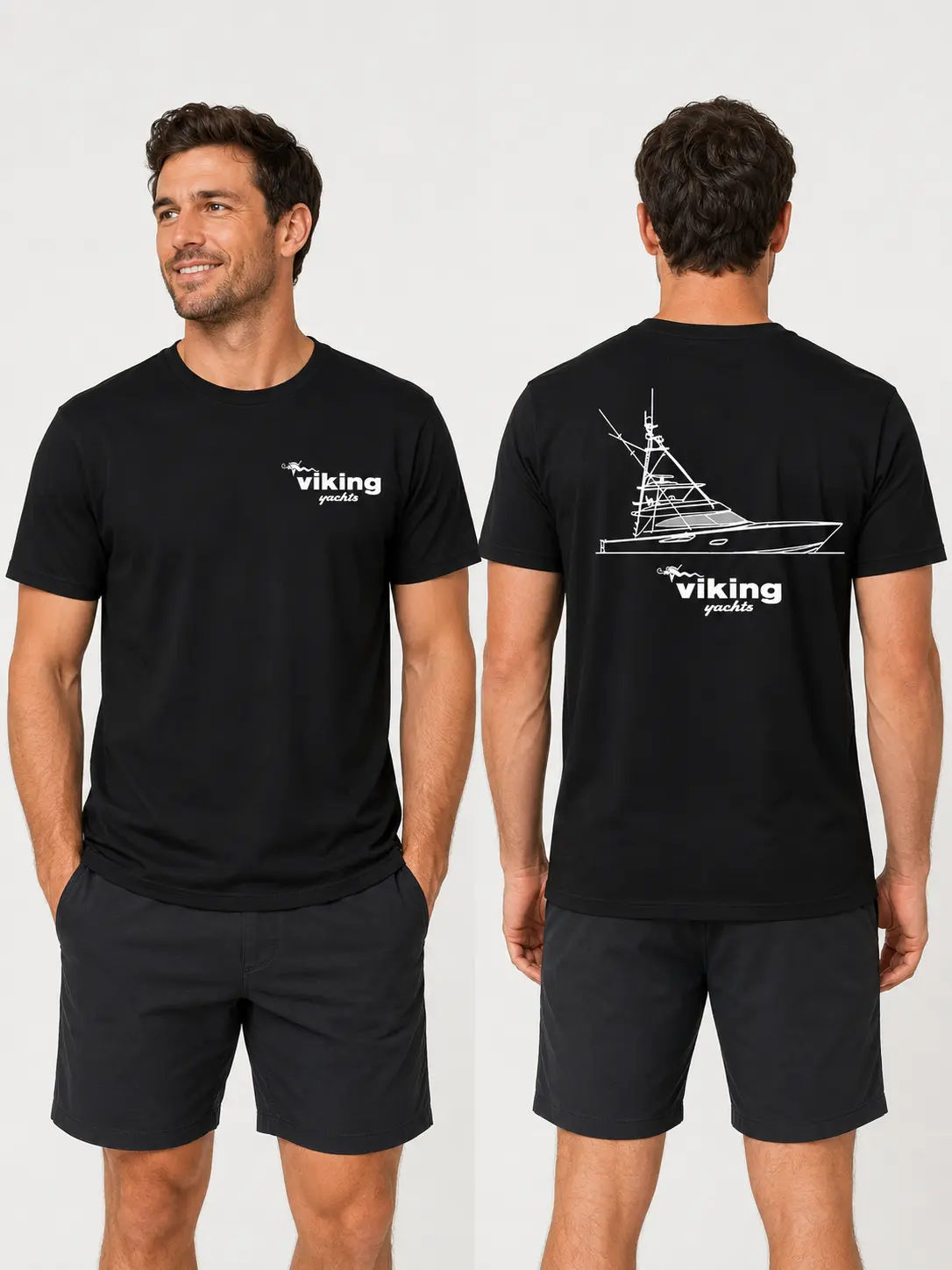 Viking Yachts Black T-Shirt, Technical Line Art Boat Graphic Tee for Saltwater Anglers & Yacht Enthusiasts, Minimal Nautical Style Cotton Shirt for Offshore Fishing Lovers