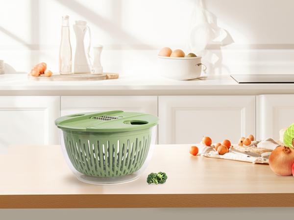 PUKOMC Salad Spinner Large with 5 Blade Slicer and Egg Yolk Strainer for Efficient Salad Preparation and Food Washing, 4.25Qt Fruit Kitchen Utensils Green PUKOMC Salad Spinner Large with 5 Blade Slicer and Egg Yolk Strainer for Efficient Salad Preparation and Food Washing, 4.25Qt Fruit Kitchen Utensils Green