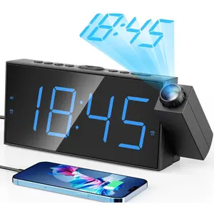 Digital Projection Alarm Clocks for Bedrooms - Large LED Display, 180° Rotatable Projector, 5-Level Dimmer,USB Charger,Battery Backup,Loud Dual Alarms for Kids Elderly,Heavy Sleepers,Snooze,12/24H,DST