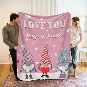 Cute Elf Blanket with Love You Hugs & Kisses Text, Soft Plush Office Lunch Break Cover, Sofa Car Decor, All-Season Use Gift