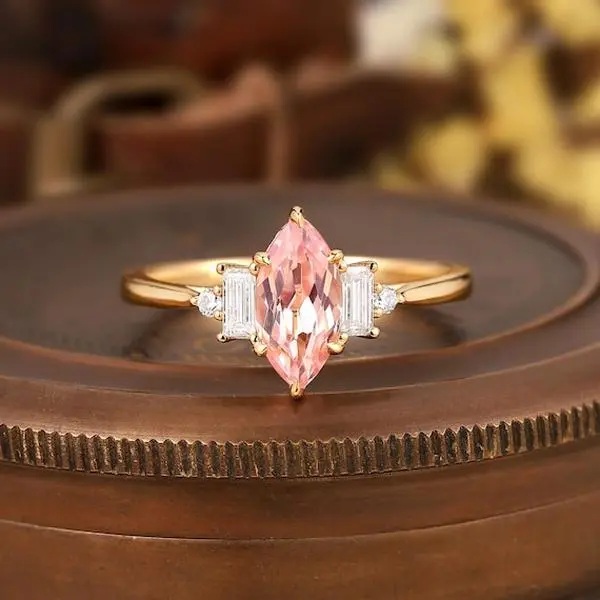 Marquise Pink Sapphire Engagement Ring, Minimalist Design