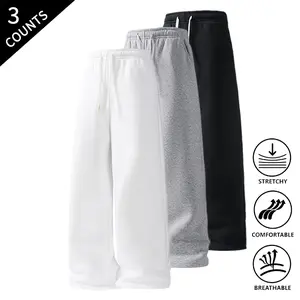 3-Pack Men’s Stretch, Breathable Straight-Leg Sweatpants, Elastic Drawstring Waist, Comfortable Casual Loose-Fit Pants for Gym, Jogging, and Street Style