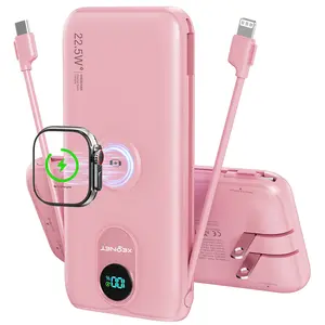 Citicr Portable Charger Gift with Built-in Cables & Wall Plug, 10000mAh Portable Power Bank, The Best Gift External Battery Pack Travel Essentials Compatible  iWatch Wireless Charger with iPhone Android etc,Gift for Mom, Wife, Best Friend