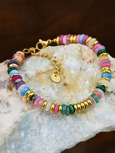 1 Piece 1 Piece Bohemian Style Colorful Artificial Crystal Bead Bracelet, Simple and Fashionable, Versatile Bracelet for Women's Leisure Vacation Parties (bead Color Arrangement Random)