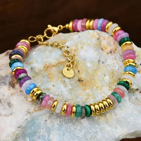 Bohemian Style Colorful Artificial Crystal Beaded Bracelet, Boho Bracelet, Simple Fashion Women's Casual Party Accessory, Random Bead Colors