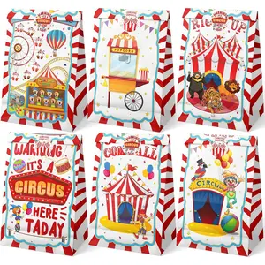Circus Party Favor Bags - 24 Pcs Carnival Party Candy Bags with Stickers - Carnival Goodie Gift Treat Bags - Watercolor Circus Themed Birthday Party Supplies