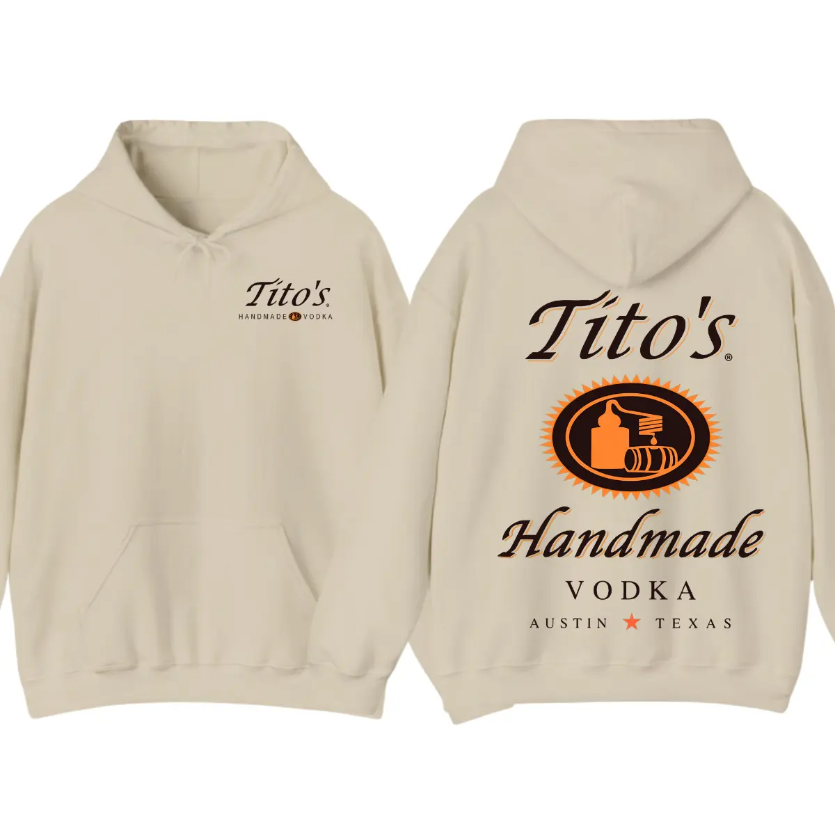 Tito's Handmade Vodka 2-Sided Hoodie T-Shirt, Texas Austin Graphic Pullover, Vintage Alcohol Apparel, Unisex Casual Streetwear, Party Outfit