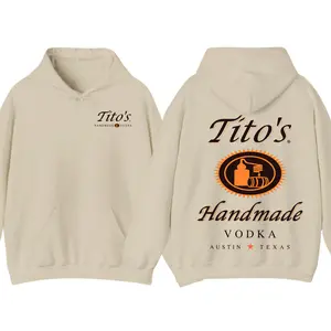 Tito's Handmade Vodka 2-Sided Hoodie T-Shirt, Texas Austin Graphic Pullover, Vintage Alcohol Apparel, Unisex Casual Streetwear, Party Outfit