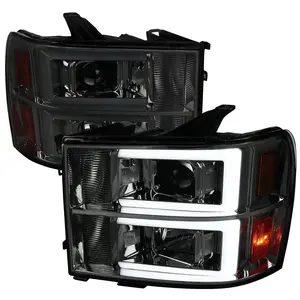 2007-2013 GMC Sierra 1500/2007-2014 Sierra Denali Dual LED C-Bar Projector Headlights (Chrome Housing/Smoked Lens)