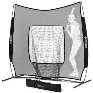 GoSports 7 x 7 ft Advanced Baseball & Softball Net with Xtraman Batter - Portable Hitting & Pitching Practice Net