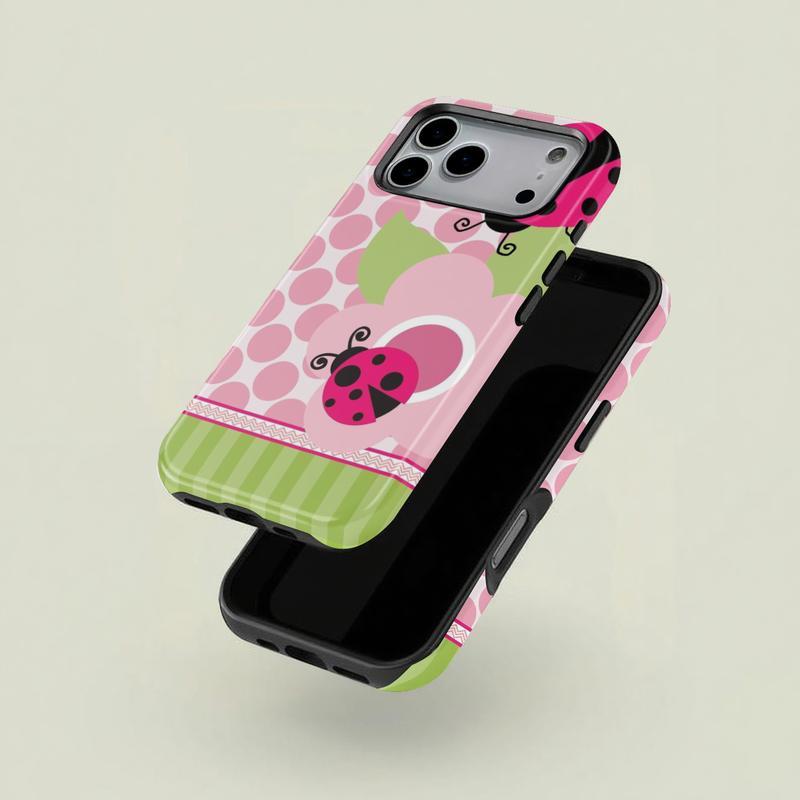 Floral Dot Ladybug Print Phone Case, Durable Two-In-One Protection, Fits iPhone 17 16 15 14 13 12 Pro