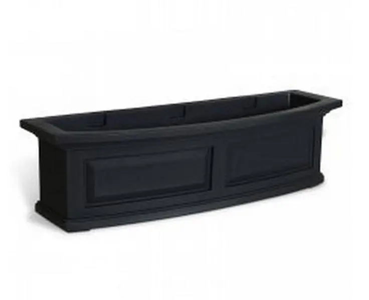 212 MAIN Nantucket Decorative Outdoor Window Box - Black, 3 ft (36"w x 10"h x 11.5"d), Bowed Front, Double Wall, Overflow Drains, 2 Steel Wall Mount Brackets, Easy Setup, Overflow Drain, 3.5 Gallons