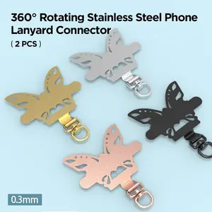 Upgrade Version 360° Rotating Stainless Steel Phone Lanyard Connector, Ultra-Thin Silver Color Patch Design, Universal Safety Rope Accessory