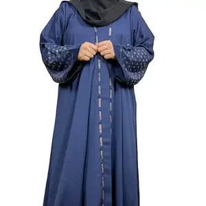 Luxury Open Abaya style with Full DMC Stone Work (Front & Back) + Free Black Scarf