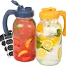 SOLIGT 64oz Wide-Mouth Mason Jar Pitcher with Handle - BPA-Free Gasket Airtight Leakproof Plastic Lid, Wide-Mouth Fill, 1-Hand Pour, Dishwasher Safe, Sun Tea Jug, Cold Brew Ready, Reusable Kitchen Appliance Storage Jugs