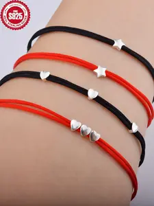 Pure Silver S925 Star Heart Handmade Rope Bracelet Bangle Chain, Sexy Style Couple Gift Birthday Present, All Seasons Jewelry