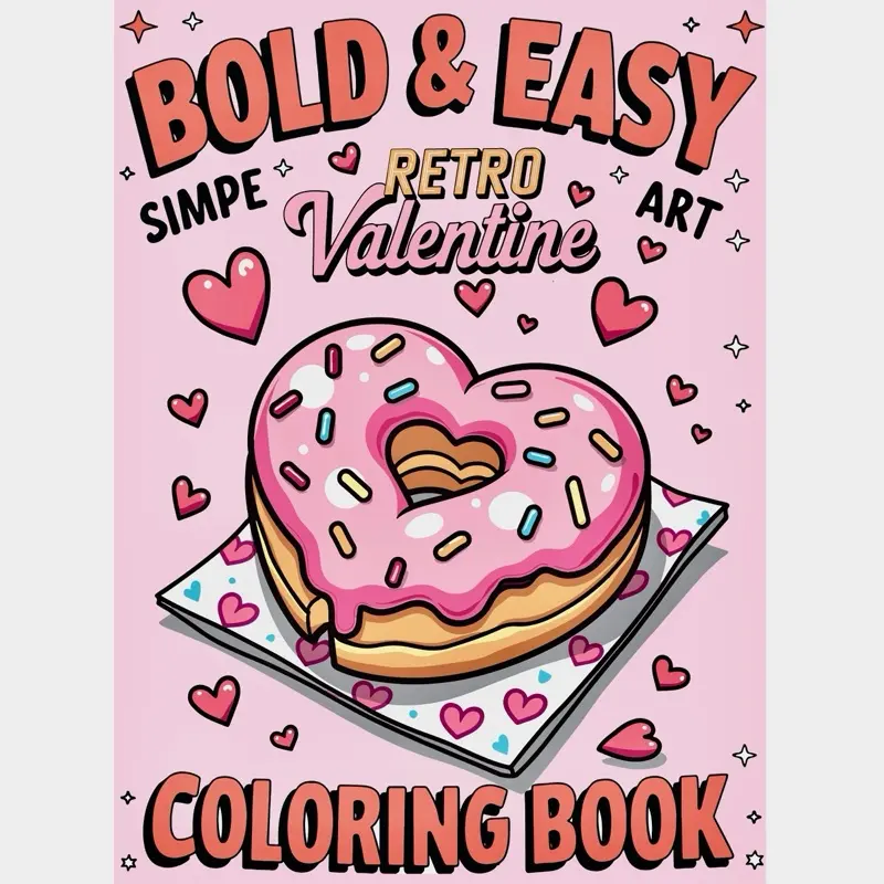 Bold & Easy Retro Valentine Coloring Book with 30 Unique Pages for Kids Teens & Adults Simple Fun Designs for Stress Relief & Mindful Coloring