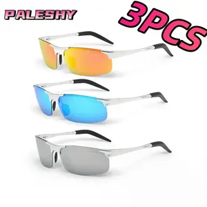 Paleshy 3 Pcs Vintage Driving Fashion Eyewear,Half-rim Aluminum Alloy Frames, Suitable for Running and Outdoor Activities Polarized Sunglasses Modern