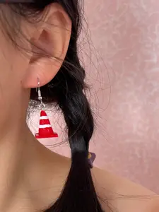 Fun Simulation 3D Traffic Sign Cones Earrings, Creative Childlike Personality Teen Girl Heart Ear Hooks, Unique Fashion Jewelry Accessories
