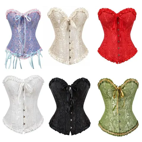 Overbust Corset Tops for Women Renaissance Corset Lace Push Up Bodyshaper Top with Bustier Pirate Costume Bustier Tops Corset Shapewear Steampunk Corset and Lingerie Design Fajas Para Mujer Plus Size Lingerie Dress for Women
