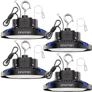 CINOTON UFO LED High Bay Light - Adjustable Power Output, 24000 LM, Energy-Efficient Commercial/Industrial Light for Warehouses, Retail Spaces