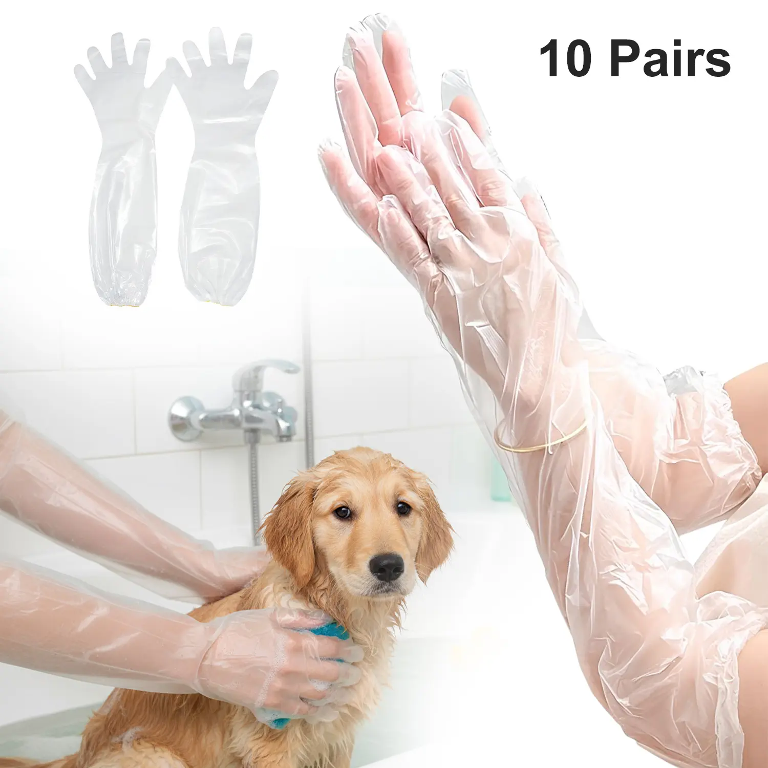 LPKEP Disposable Cleaning Gloves, 20 Pieces per Set, 60 cm-23.6 in Elbow-Length Plastic Waterproof Sleeves for Kitchen Tasks, Gardening, Household Duties, No Leakage Protection