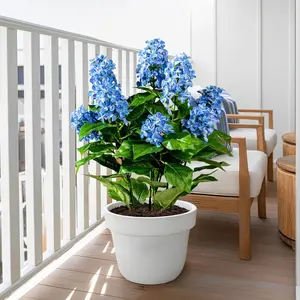 2 Set Faux Hydrangea Flowers Outdoor 26" Large Hydrangea Artificial Flowers Front Porch Silk Hydrangeas Trees Decor with UV Resistant Design Pot Fake Plants for Garden Yard Patio (Blue)